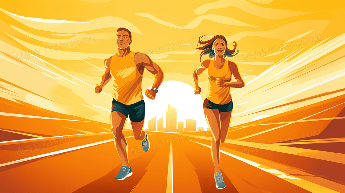 全民健身日赛场上奔跑的运动健儿卡通插画