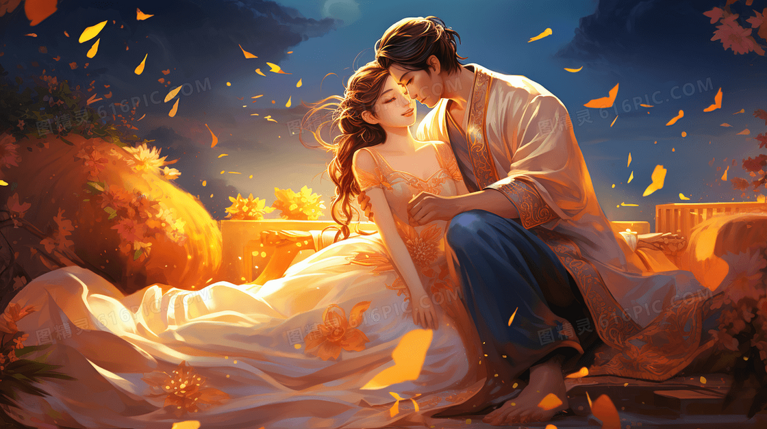 七夕情人节浪漫唯美爱情卡通情侣插画