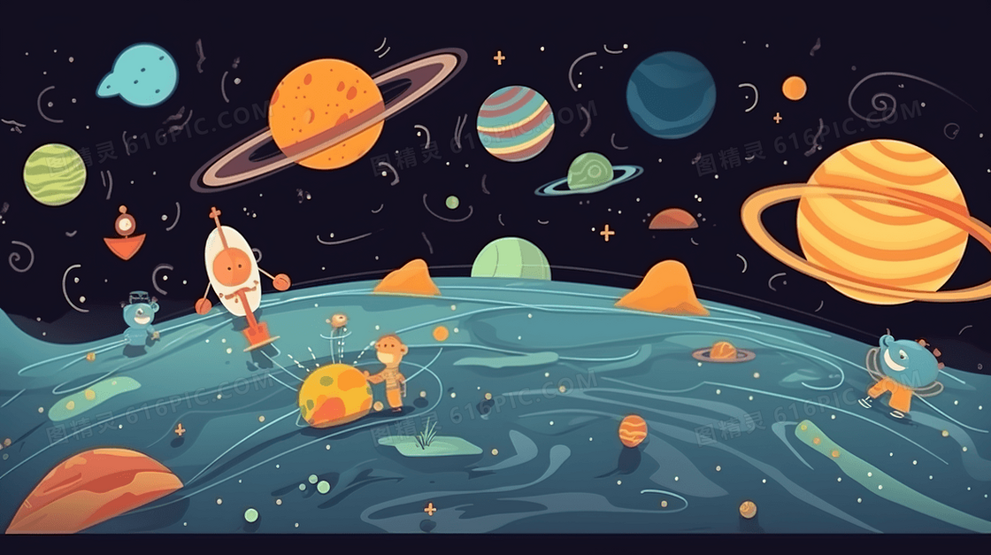 彩色唯美星球人类月球日卡通插画