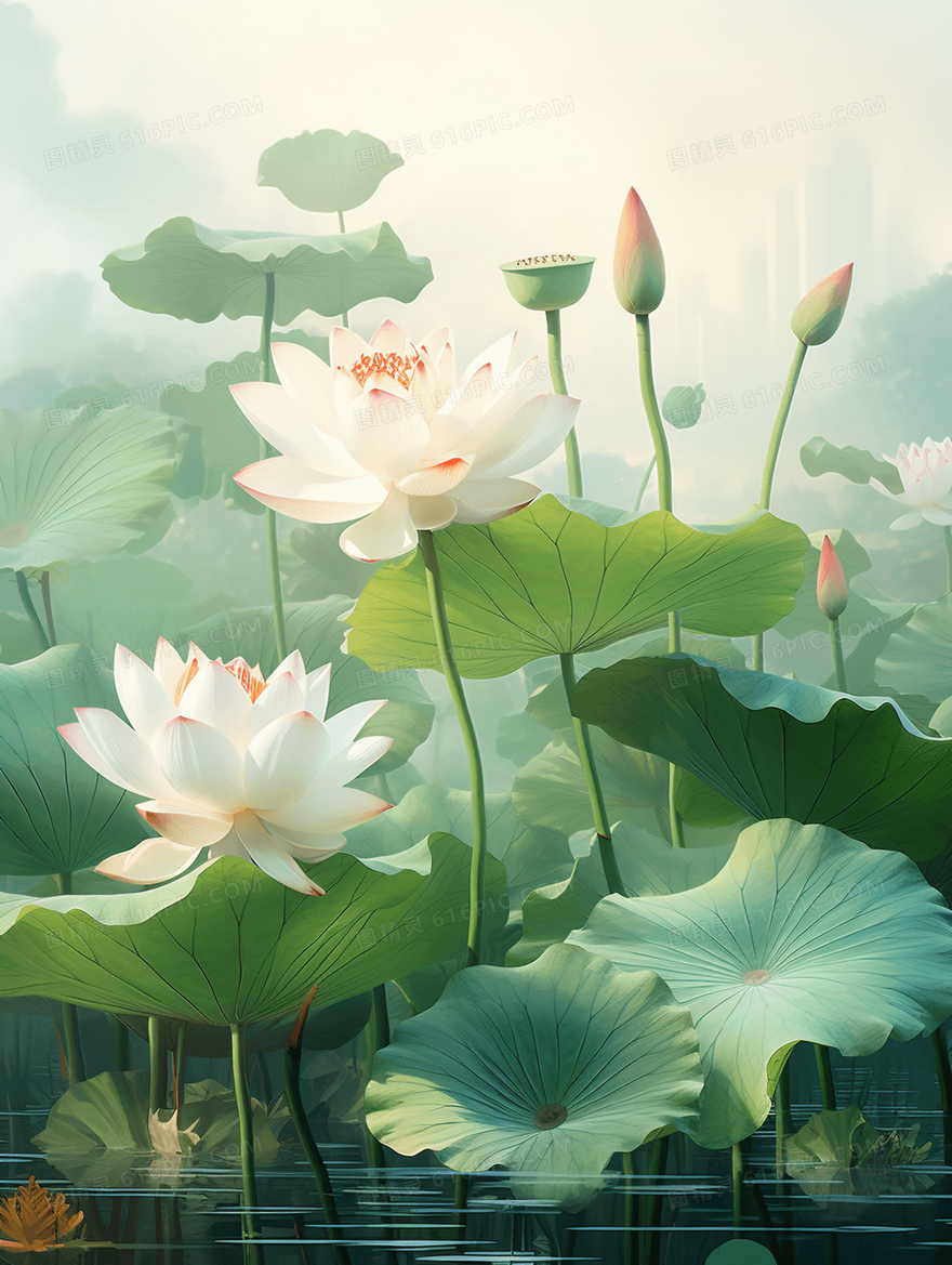 唯美白色荷花夏至节气图片