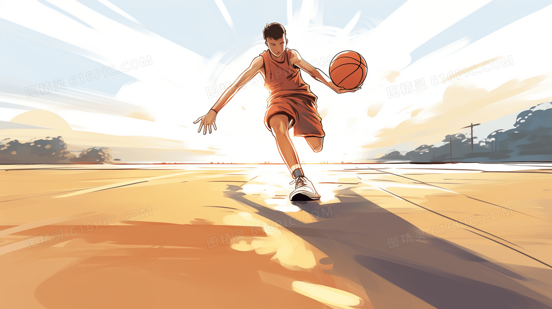 全民健身日打篮球的男孩卡通插画