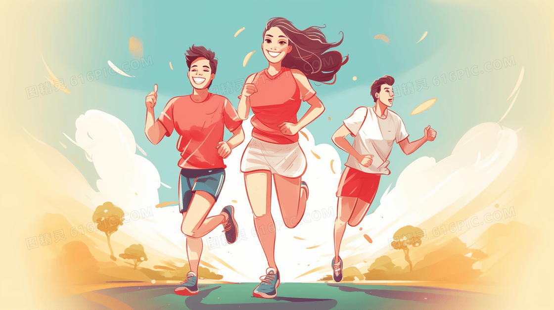全民健身日跑步运动人物插画