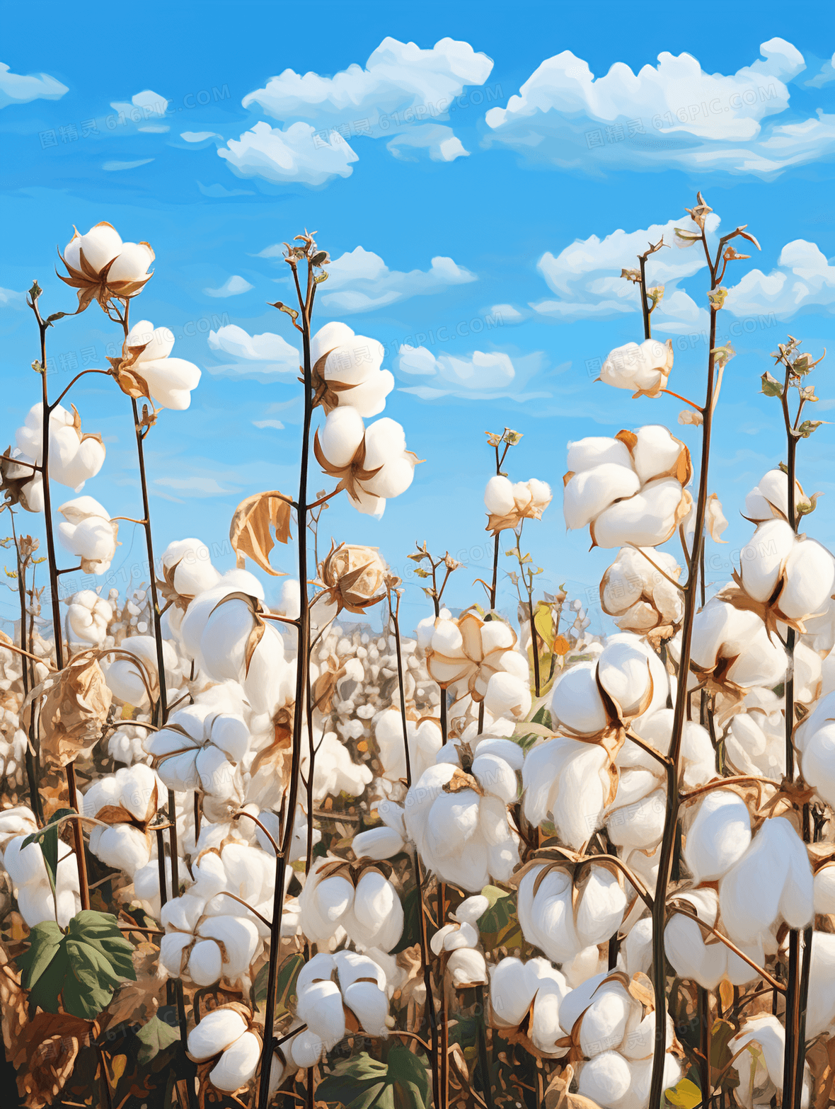 白色棉花寒露节气风景插画背景图片