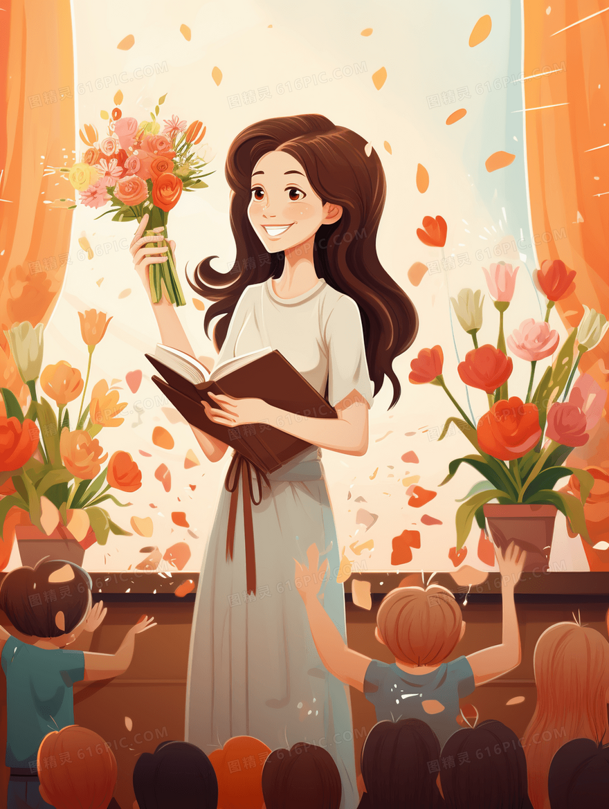 唯美卡通讲课的老师教师节节日插画