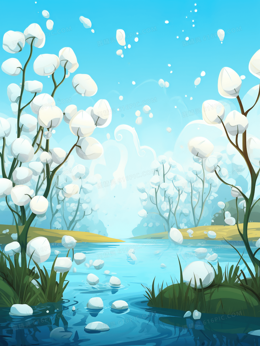白色唯美花瓣风景插画