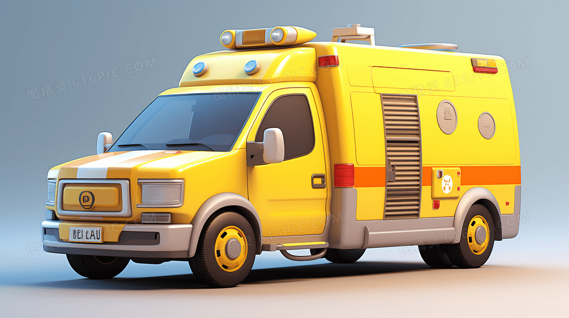 3D立体医院救护车模型插画