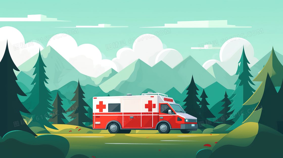 世界急救日卡通救护车插画