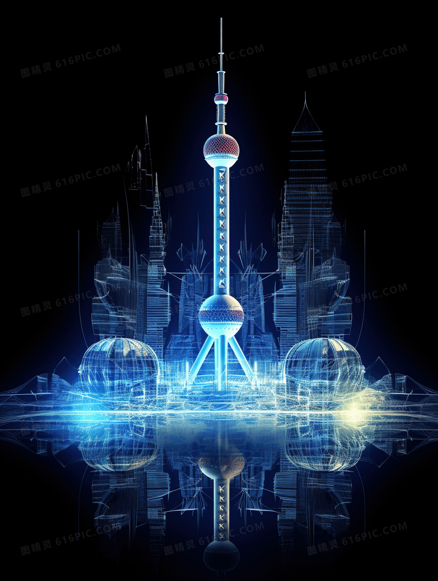 蓝色唯美上海东方明珠塔光感图片