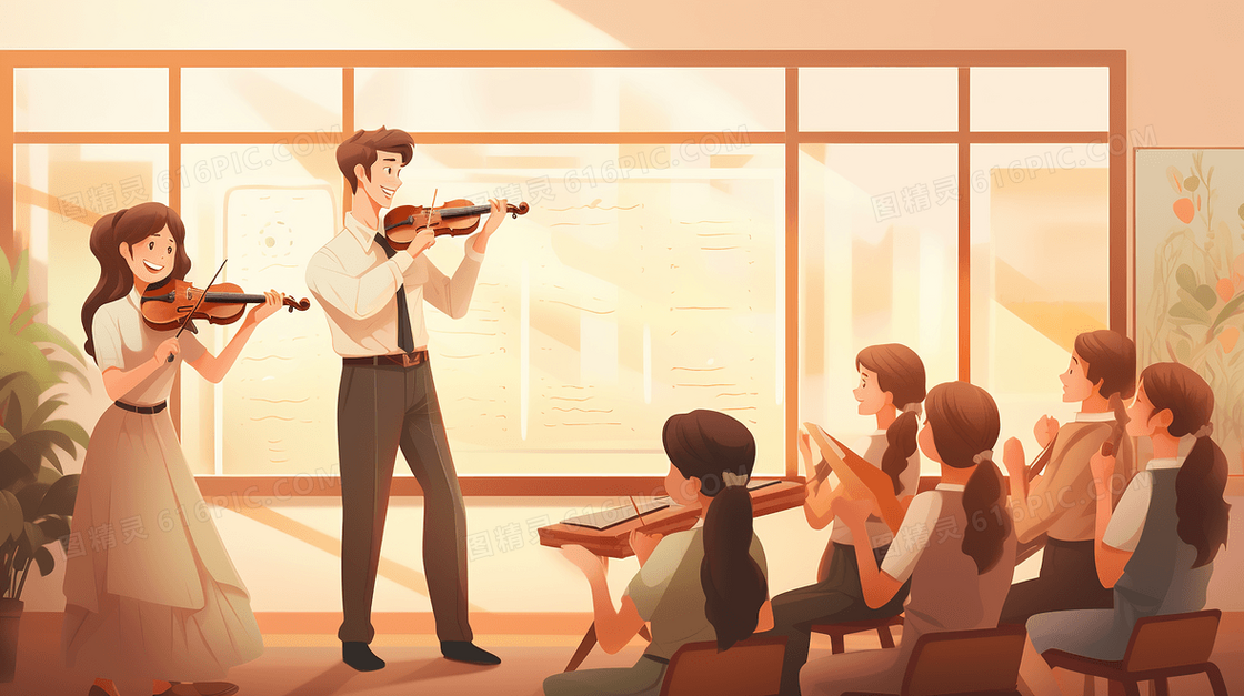 教授小提琴的音乐老师教师节插画