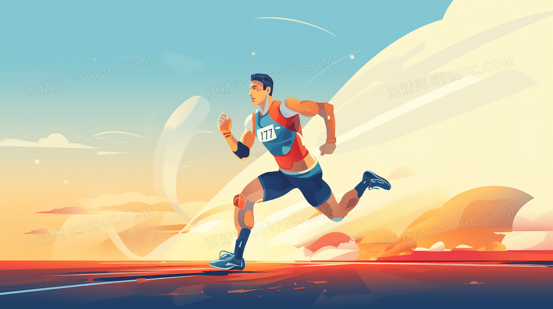 赛场上奔跑的运动员全民健身日插画