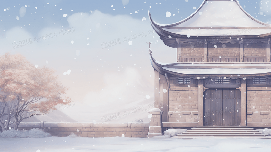 中国风唯美雪中古建筑风景图片
