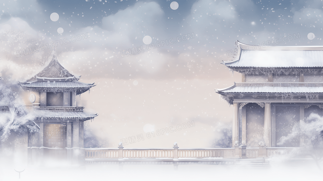 中国风唯美雪中古建筑风景图片