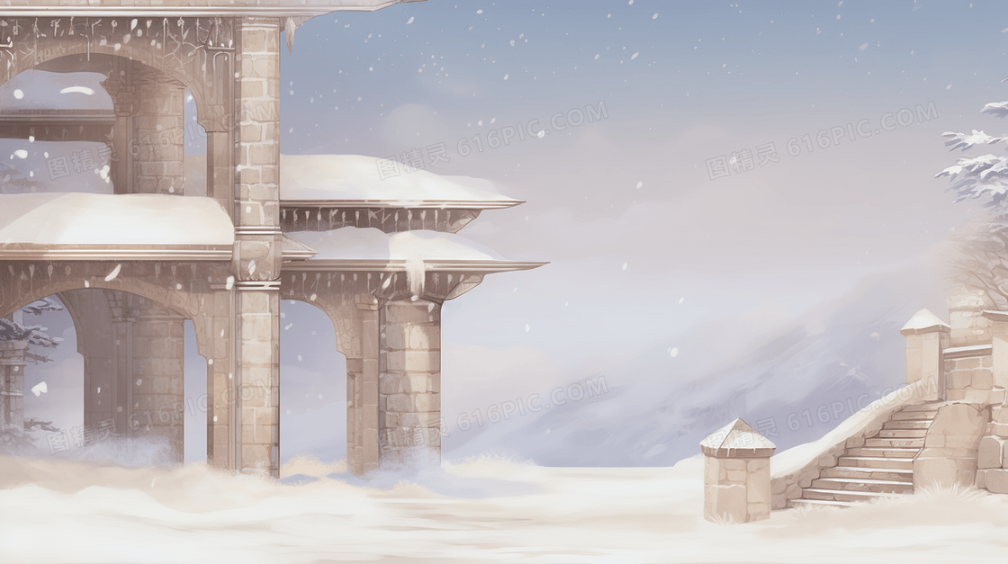 中国风唯美雪中古建筑风景图片