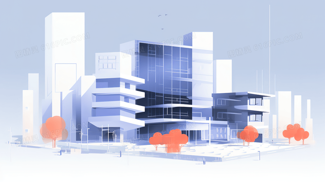 3D立体城市建筑模型插画