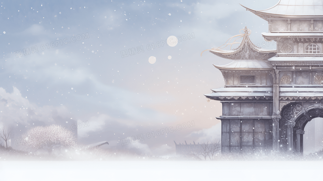 中国风唯美雪中古建筑风景图片