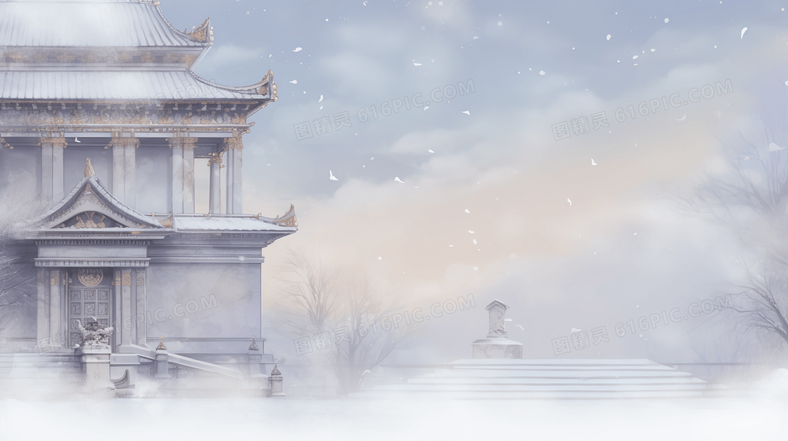 中国风唯美雪中古建筑风景图片