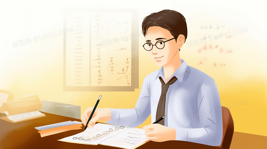 正在备课的人民教师教师节节日插画