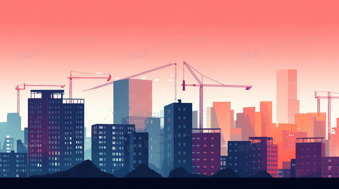 彩色城市高楼建筑插画