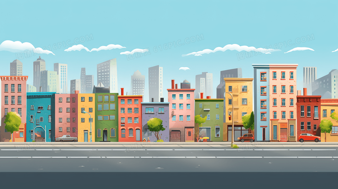 彩色城市高楼建筑插画