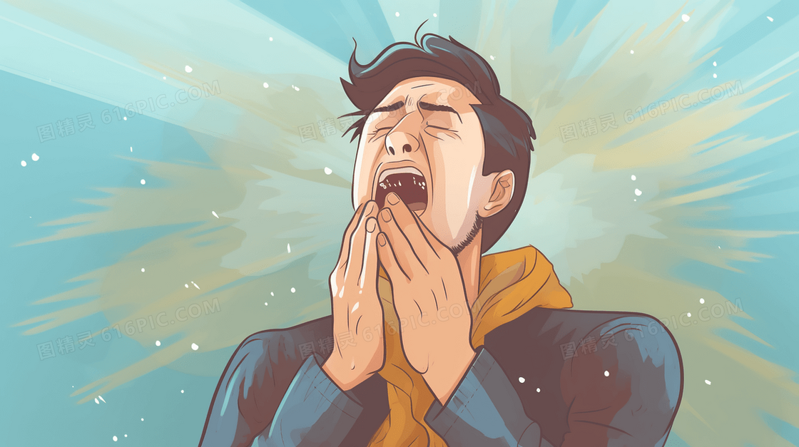 生病打喷嚏的人卡通插画