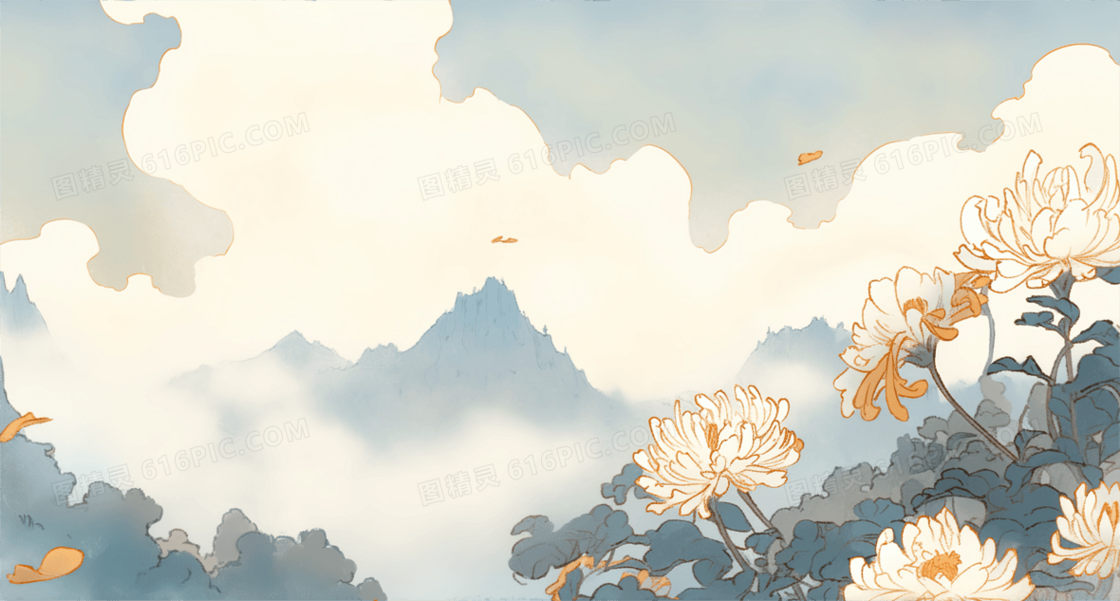 中国风重阳节菊花插画
