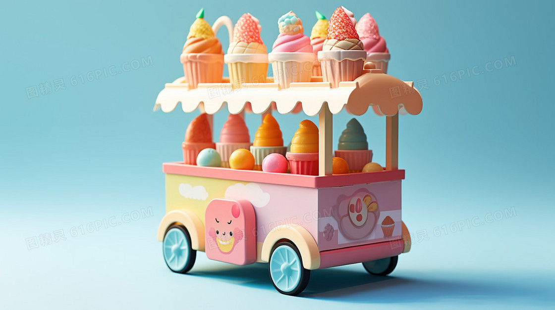 可爱的儿童玩具冰激凌雪糕小车