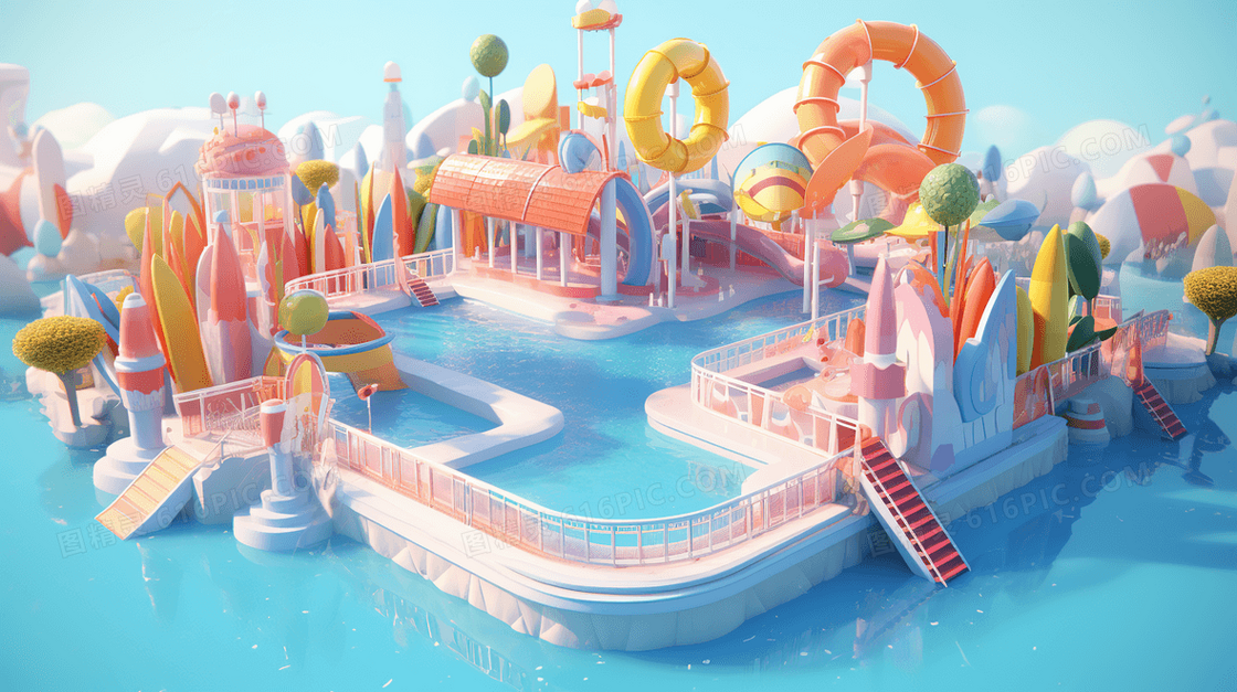 彩色3D立体水上乐园卡通游乐场图片