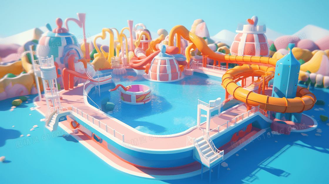 彩色3D立体水上乐园卡通游乐场图片