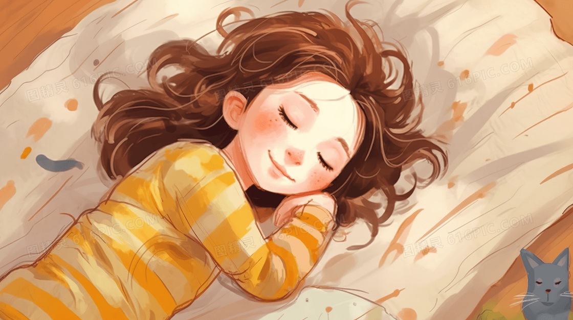 熟睡的女孩卡通插画