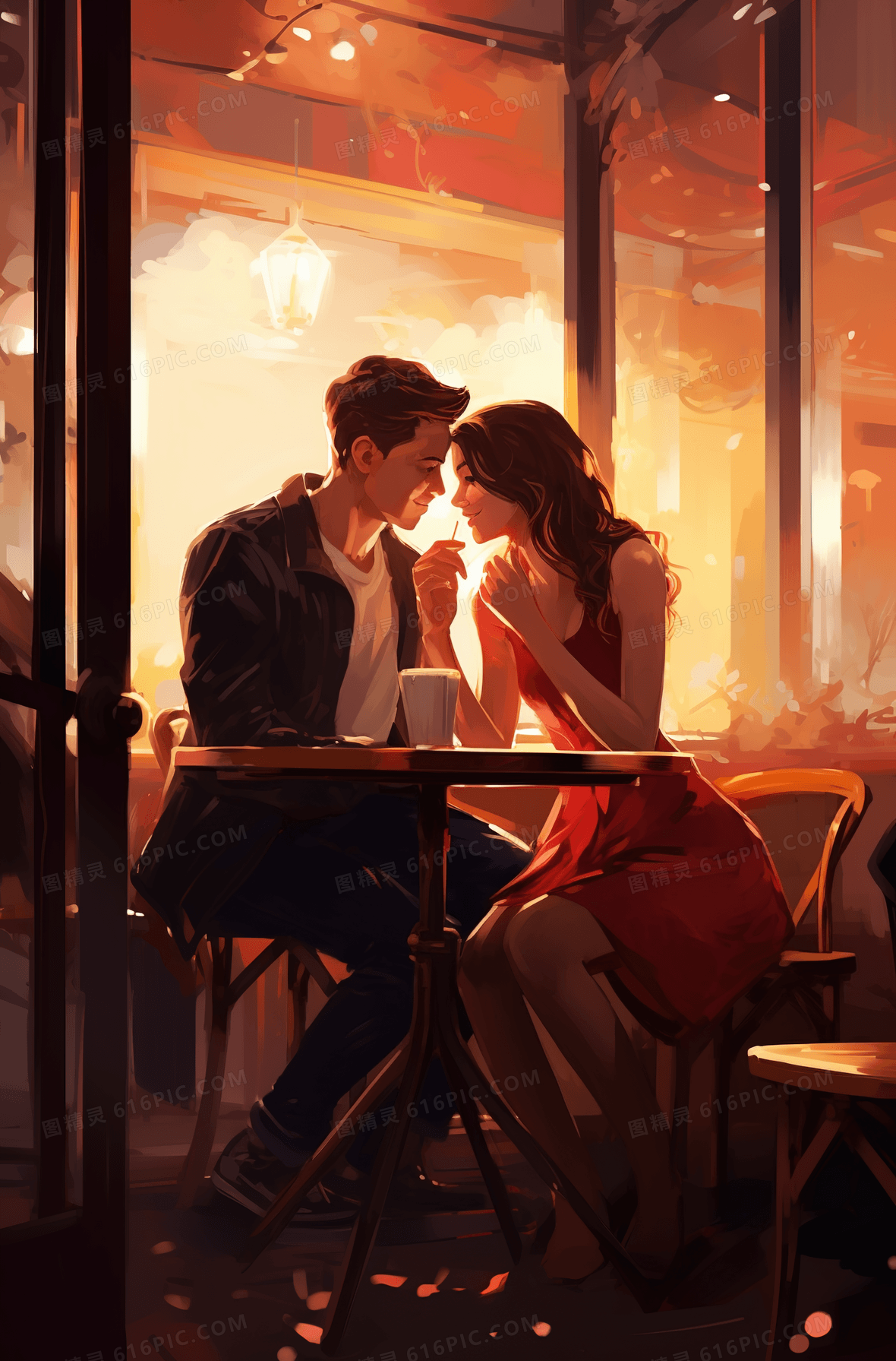 情人节约会七夕情侣卡通场景插画