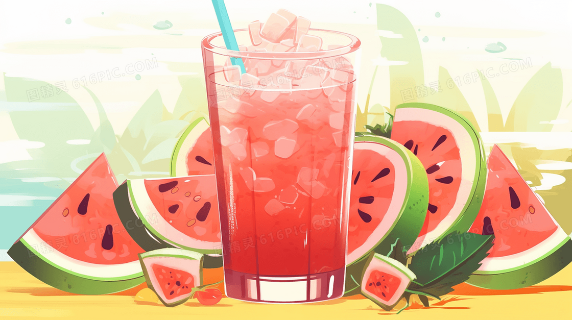 夏季西瓜冷饮插画