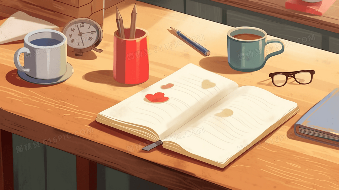卡通书桌桌面插画