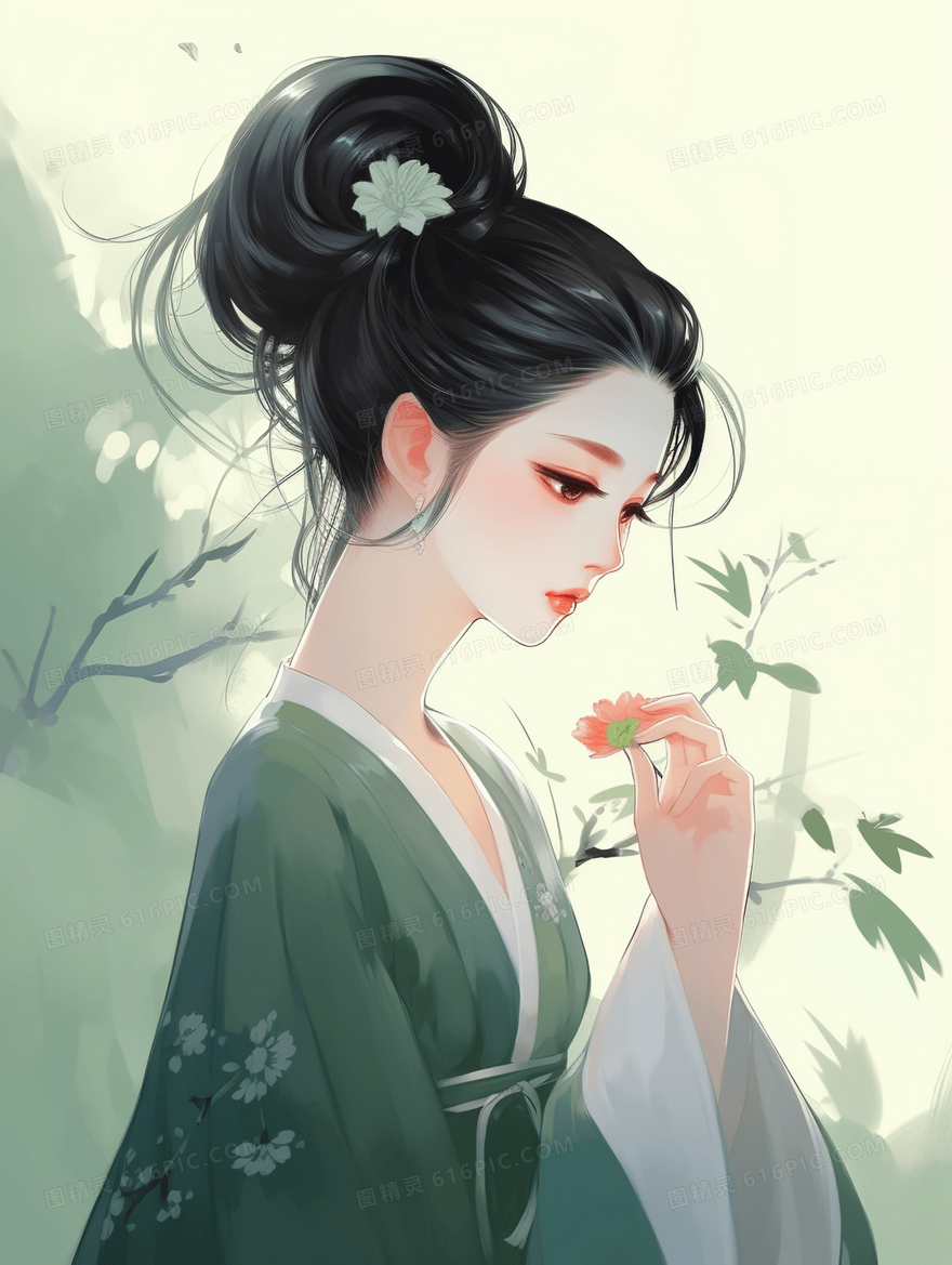 唯美中国风女孩插画