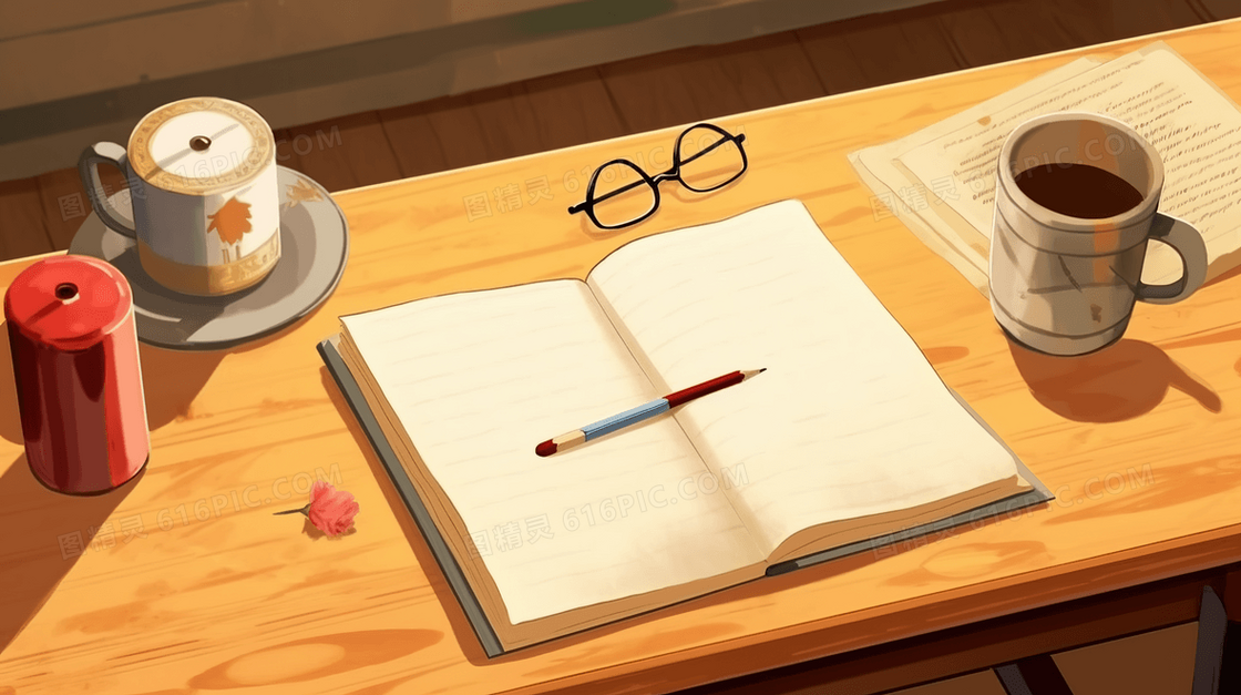 卡通书桌桌面插画