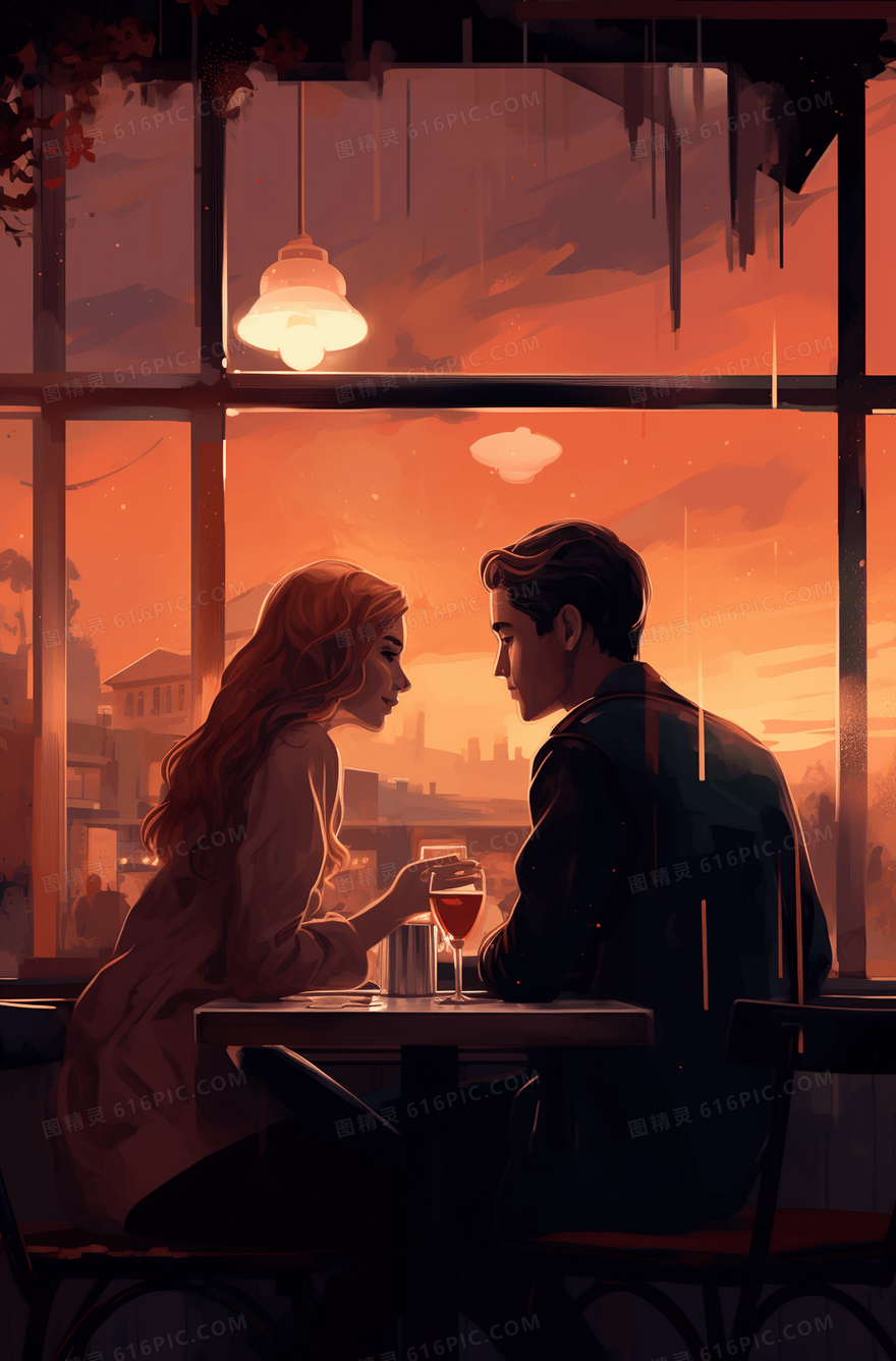 情人节约会七夕情侣卡通场景插画