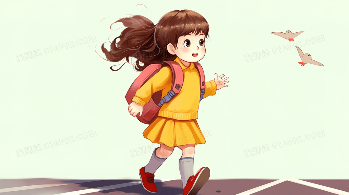 过马路的小女孩插画