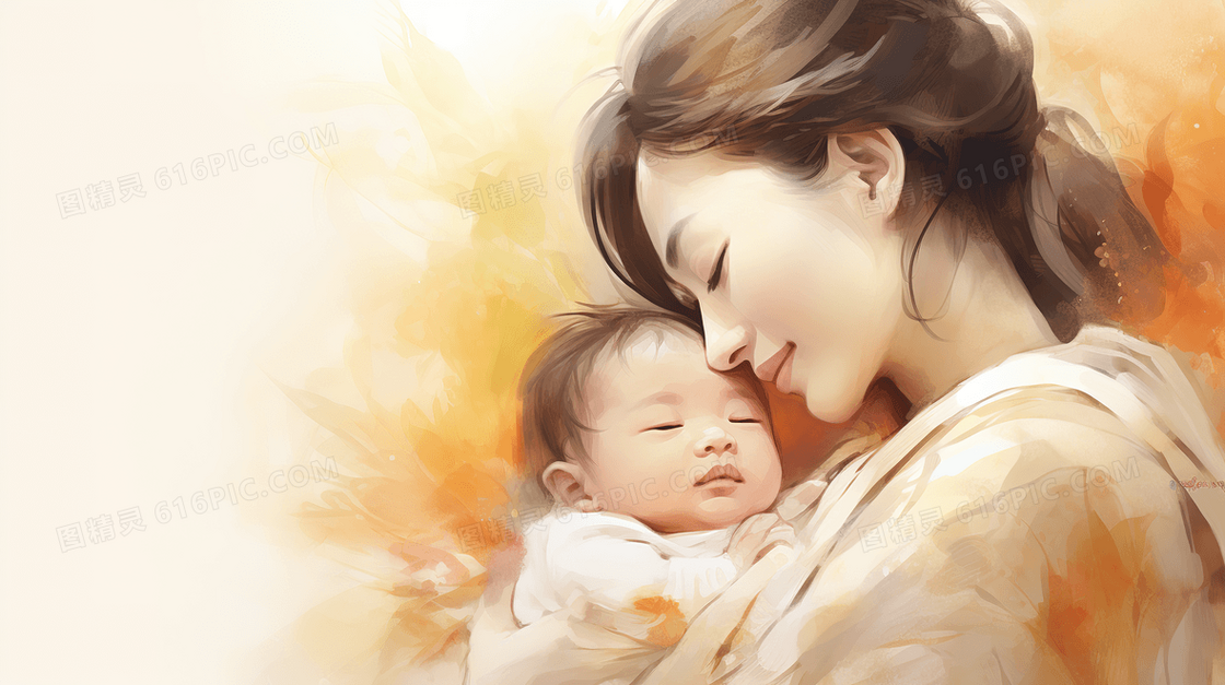 母婴温馨怀抱婴儿插画