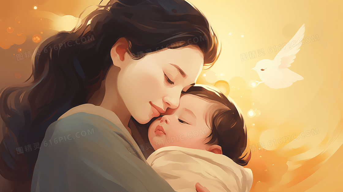 母婴温馨怀抱婴儿插画