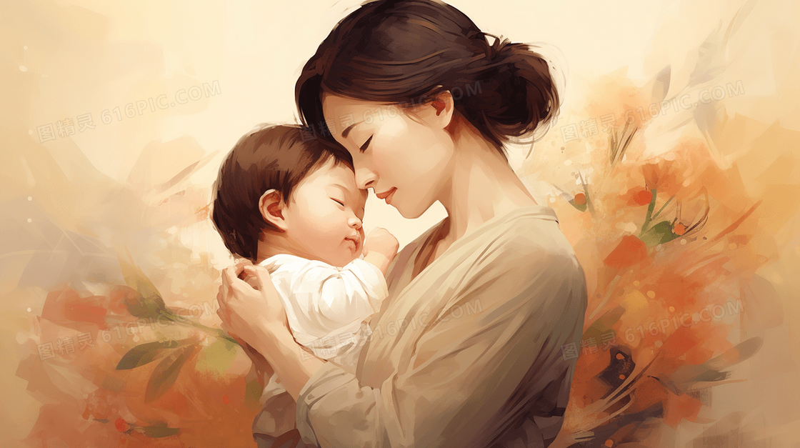 怀抱婴儿的母亲插画