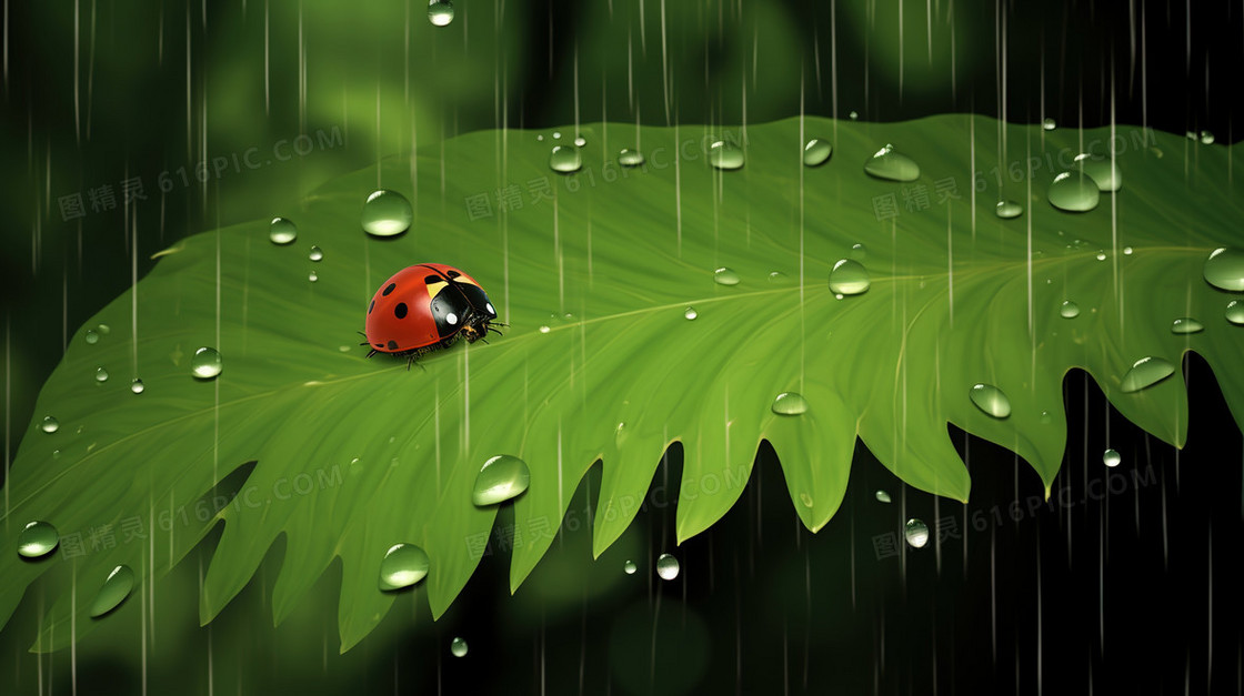 谷雨节气雨中的七星瓢虫 