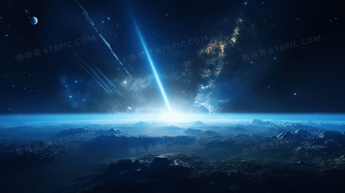 蓝色外太空宇宙星球梦幻唯美航天插画