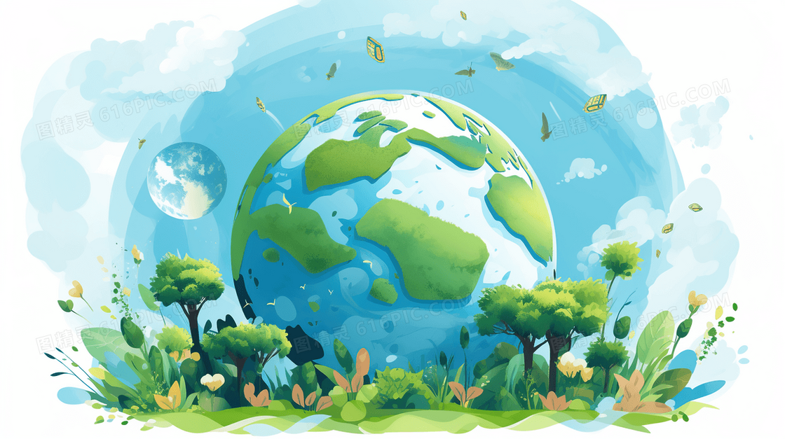绿色环保节能保护地球环境清洁地球插画