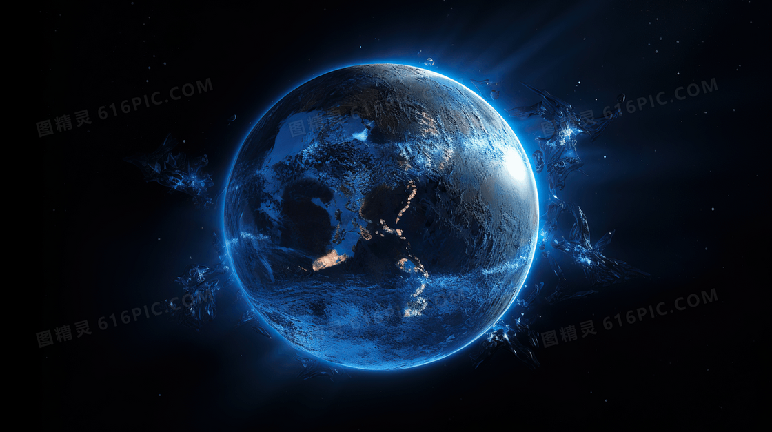 蓝色外太空宇宙星球梦幻唯美航天插画