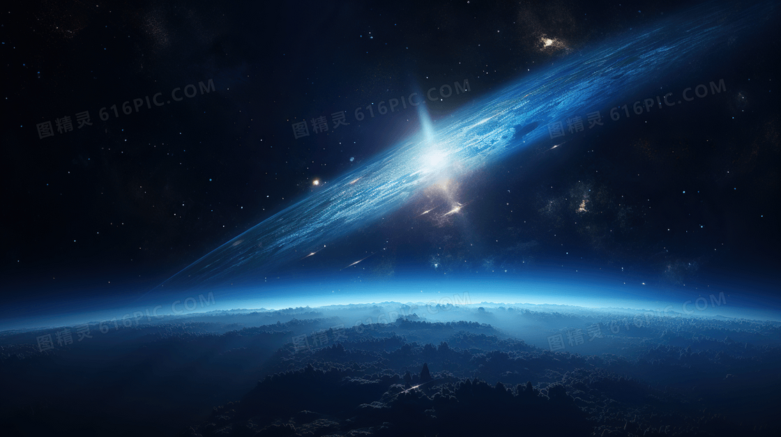 蓝色外太空宇宙星球梦幻唯美航天插画