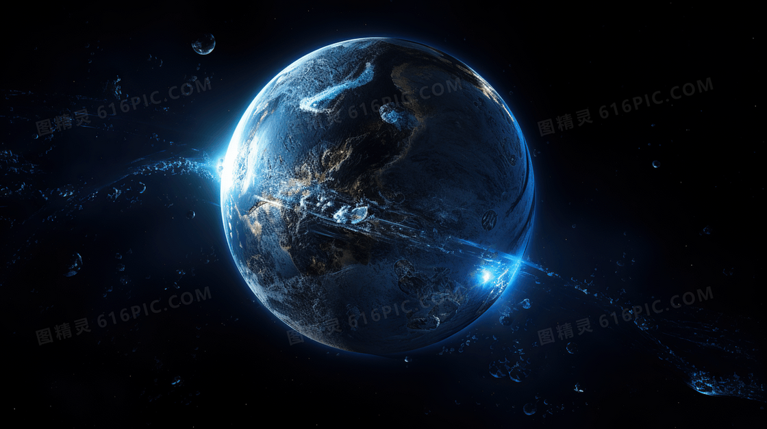 蓝色外太空宇宙星球梦幻唯美航天插画