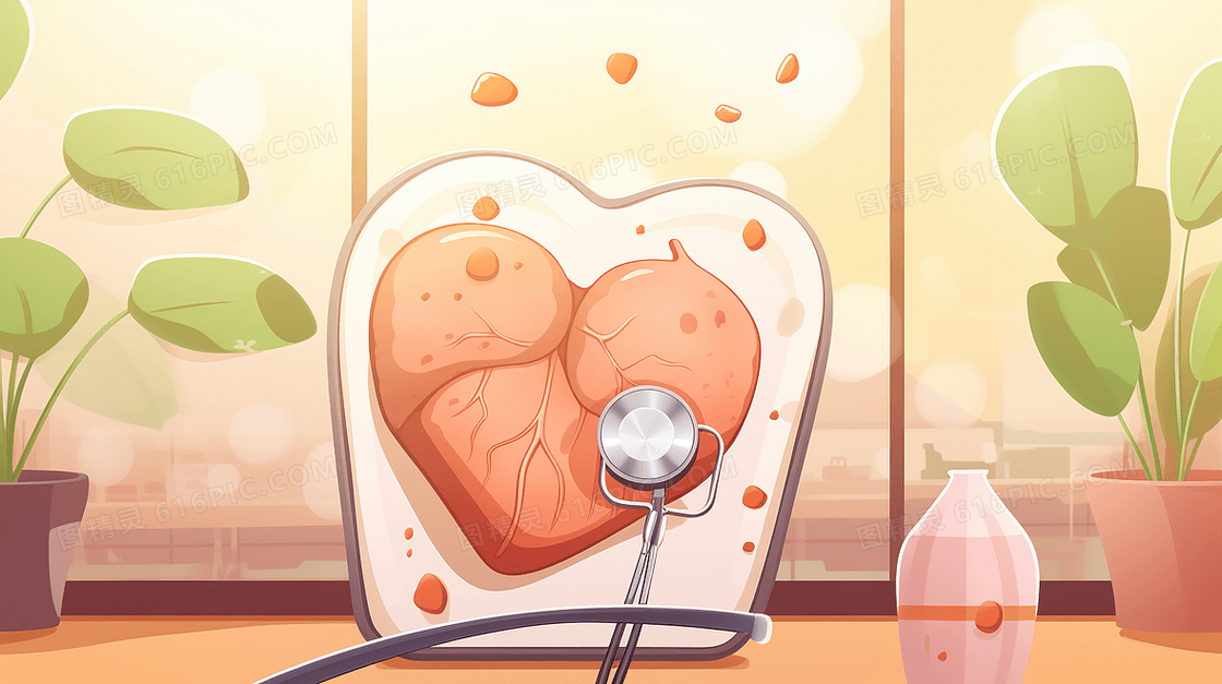 粉色医疗健康宣传心脏卡通插画