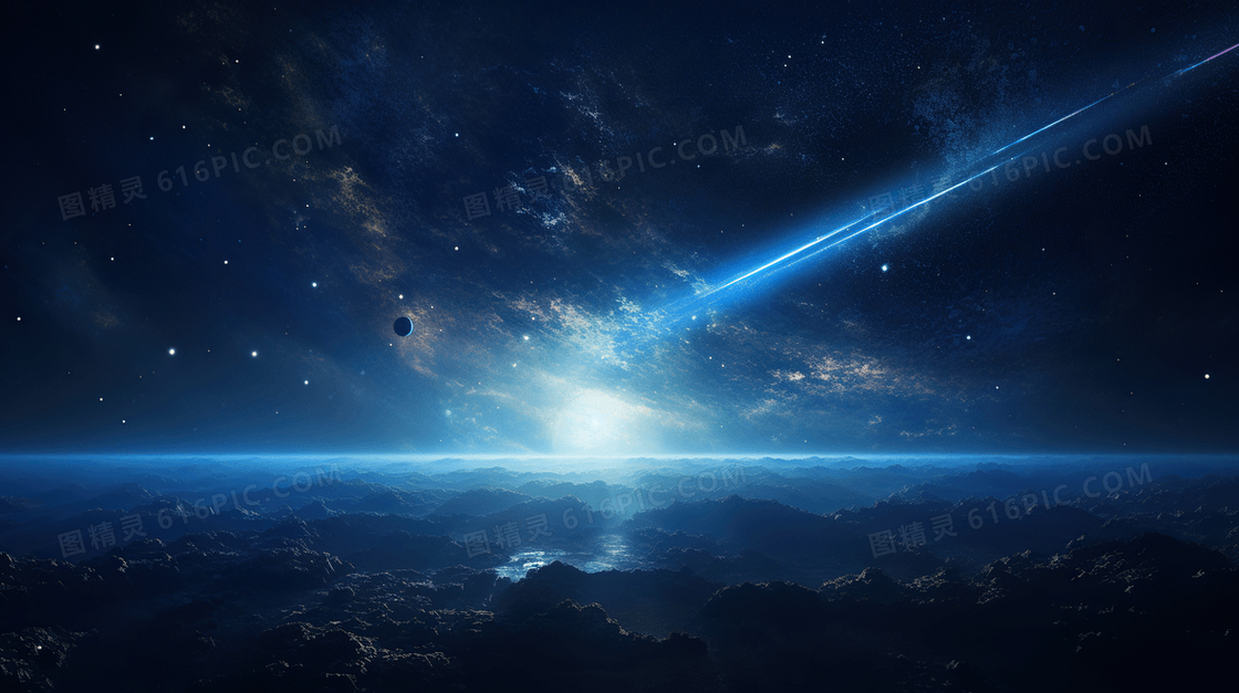 蓝色外太空宇宙星球梦幻唯美航天插画