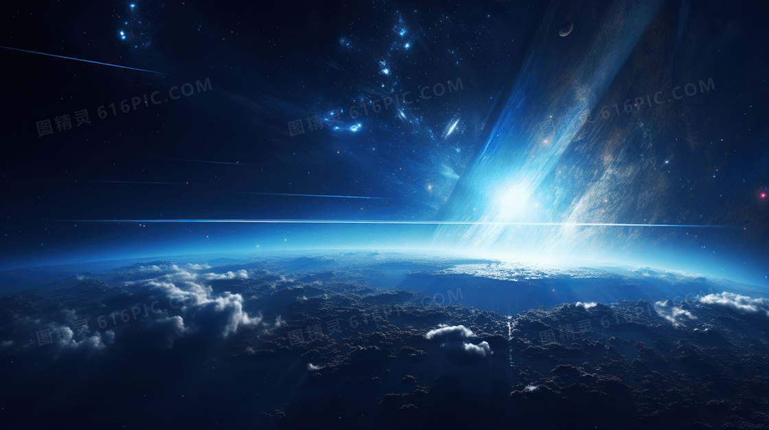 蓝色外太空宇宙星球梦幻唯美航天插画