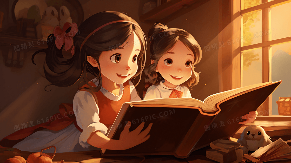 唯美梦幻少女学习儿童书本插画