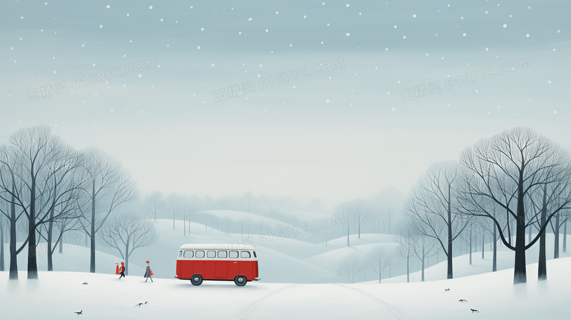 冬天雪地风景风光唯美插画